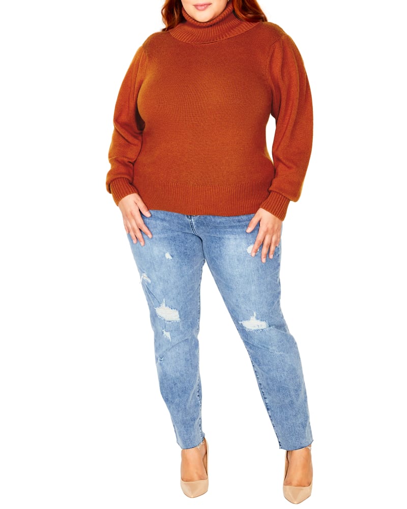 Front of a model wearing a size L JUMPER SOFTLY SWEET in Copper by City Chic. | dia_product_style_image_id:317996